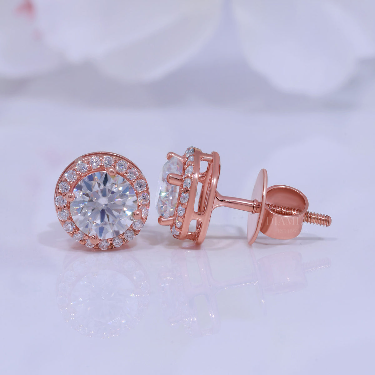 Rose Gold Earring 925 silver with moissanite diamond Diamlux Fine Jewelry