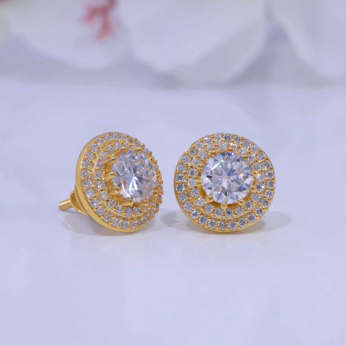 925 silver with moissanite diamond Stud Yellow Gold plated Diamlux Fine Jewelry