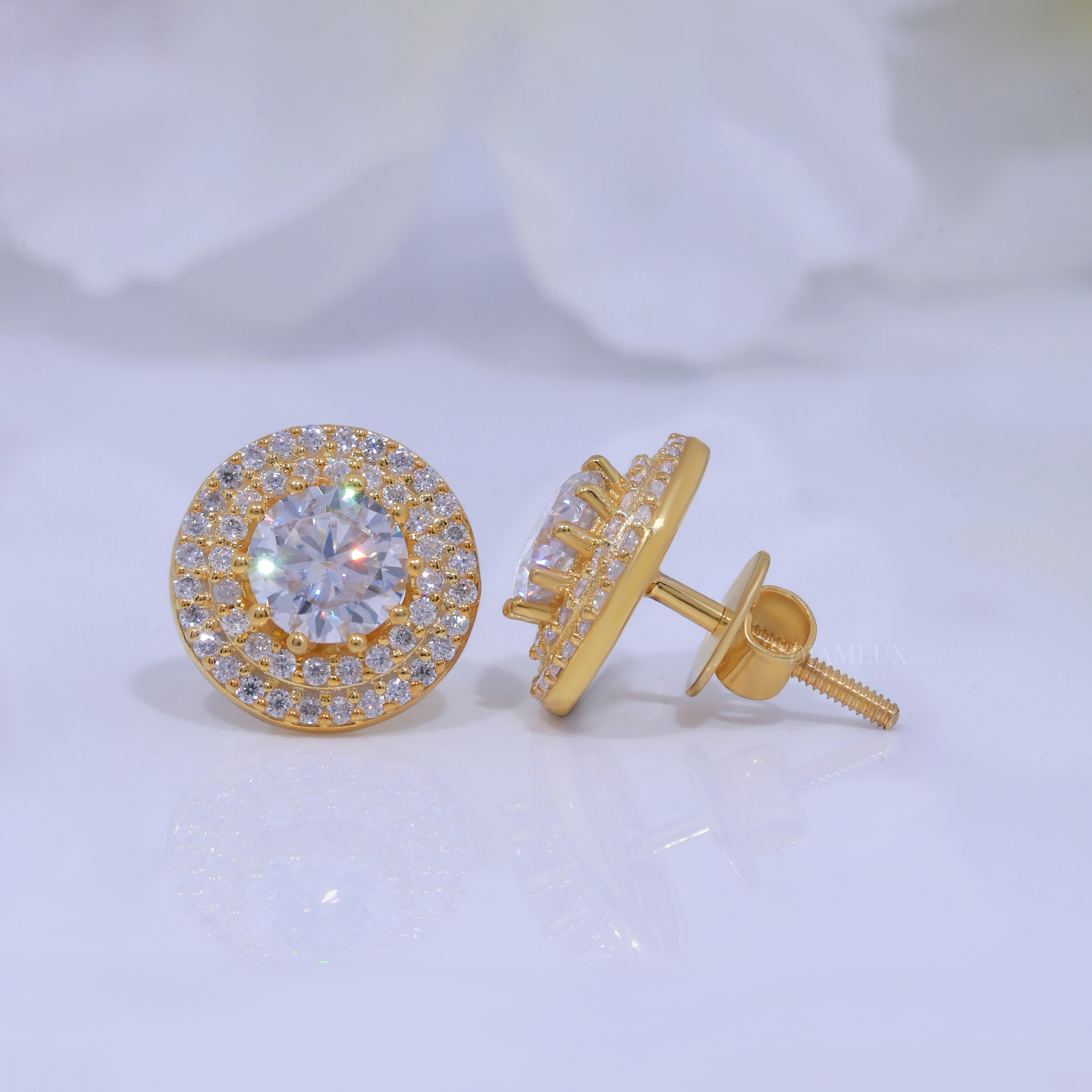 925 silver with moissanite diamond Stud Yellow Gold plated Diamlux Fine Jewelry