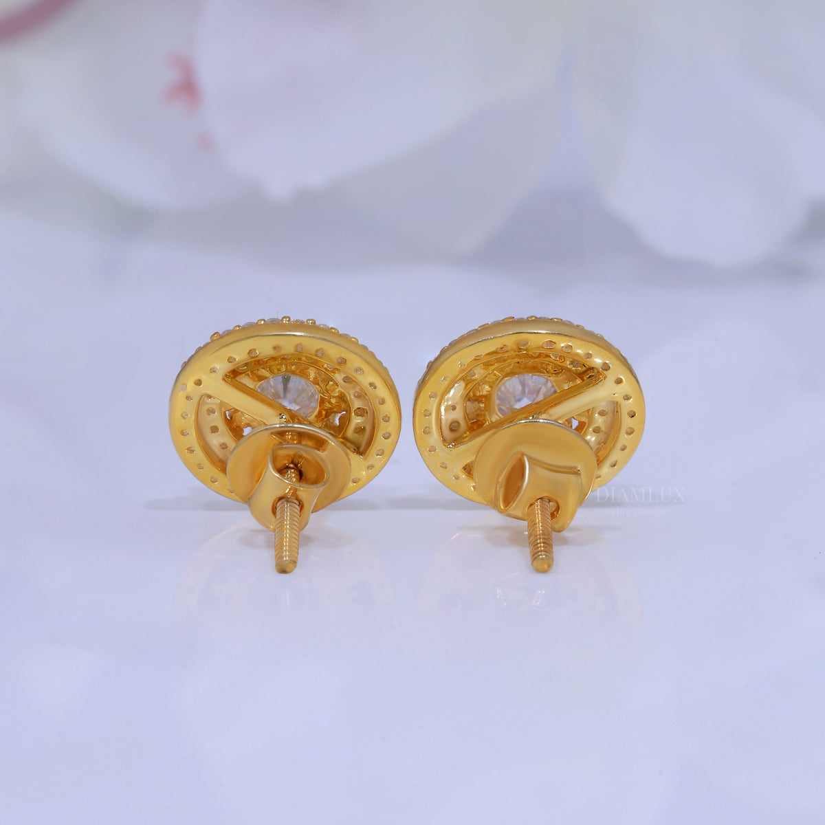 925 silver with moissanite diamond Stud Yellow Gold plated Diamlux Fine Jewelry