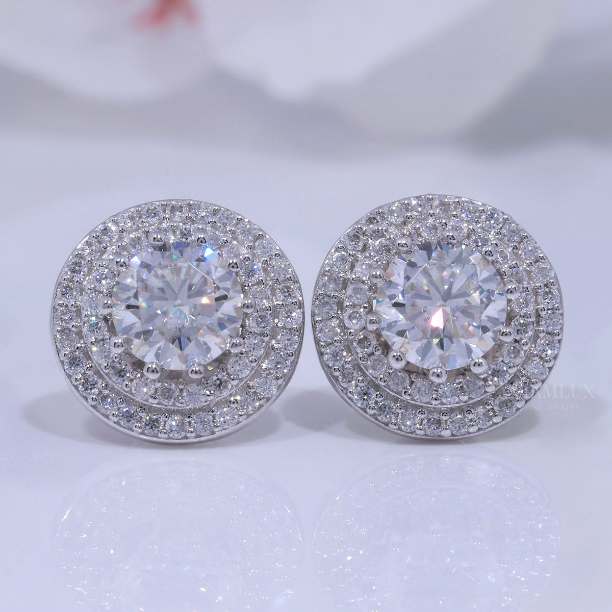 Round Brilliant Cut Solitaire Stud Earrings in 925 Sterling Silver Diamlux Fine Jewelry