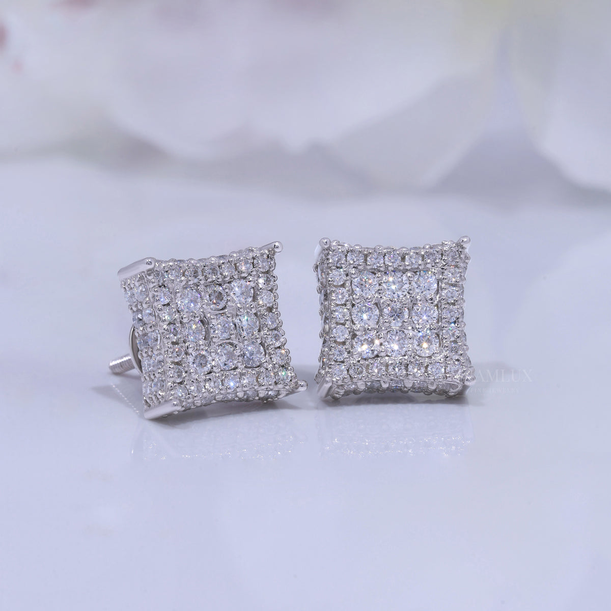 Brilliant Cut Solitaire Stud Earrings in White Gold Diamlux Fine Jewelry