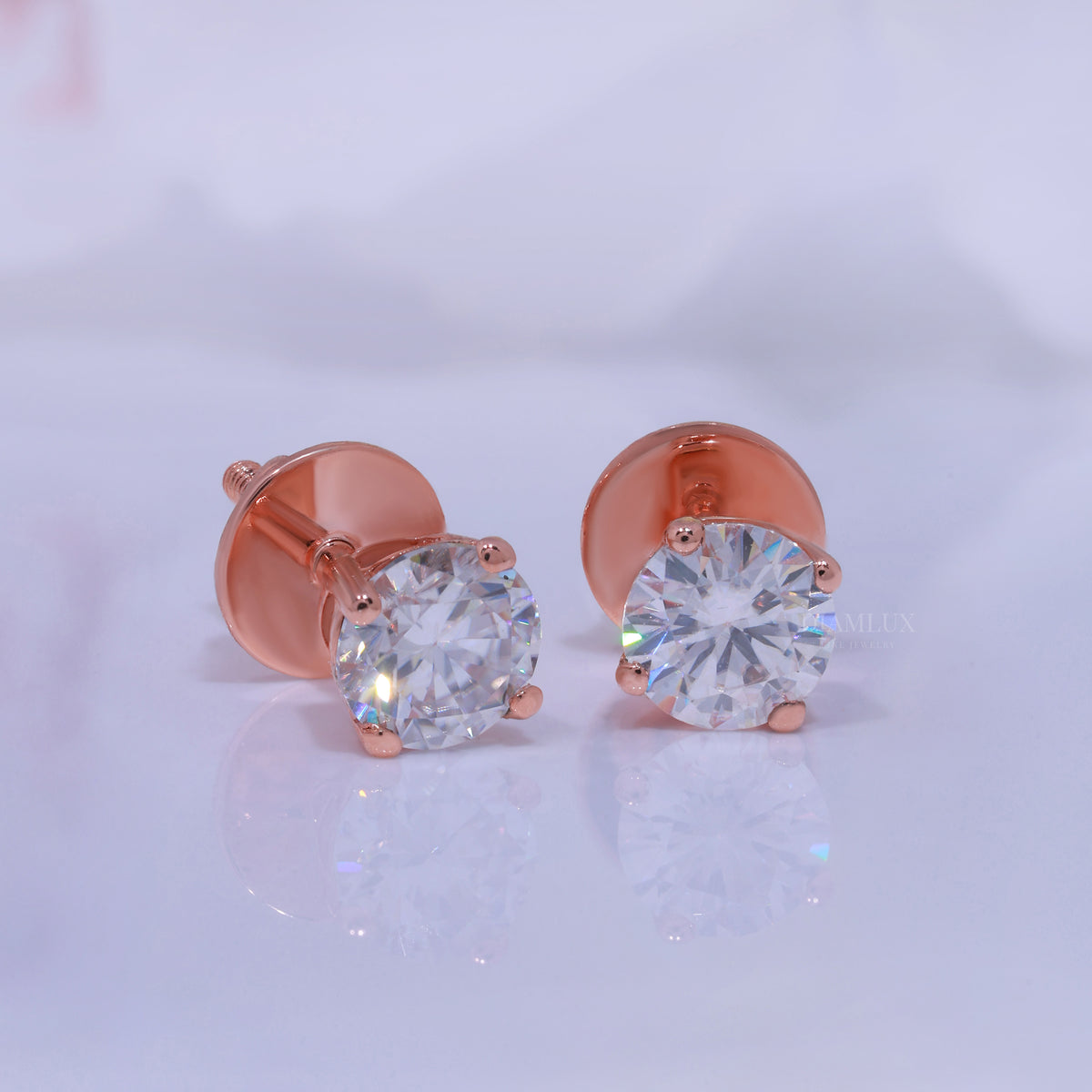 Rose Gold Round Brilliant Cut Diamond Stud Earrings Diamlux Fine Jewelry