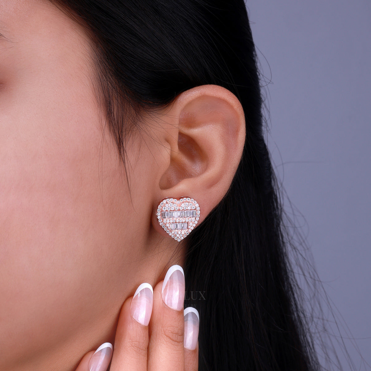 Rose Gold Heart Shape Earrings with Moissanite Diamonds Diamlux Fine Jewelry