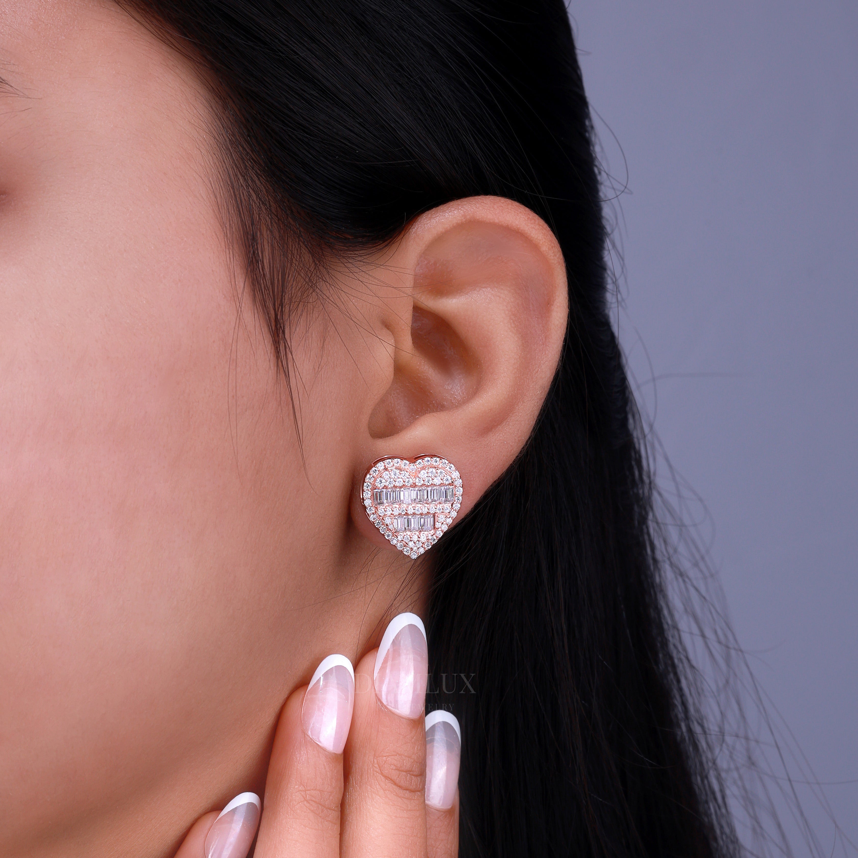 Rose Gold Heart Shape Earrings with Moissanite Diamonds Diamlux Fine Jewelry