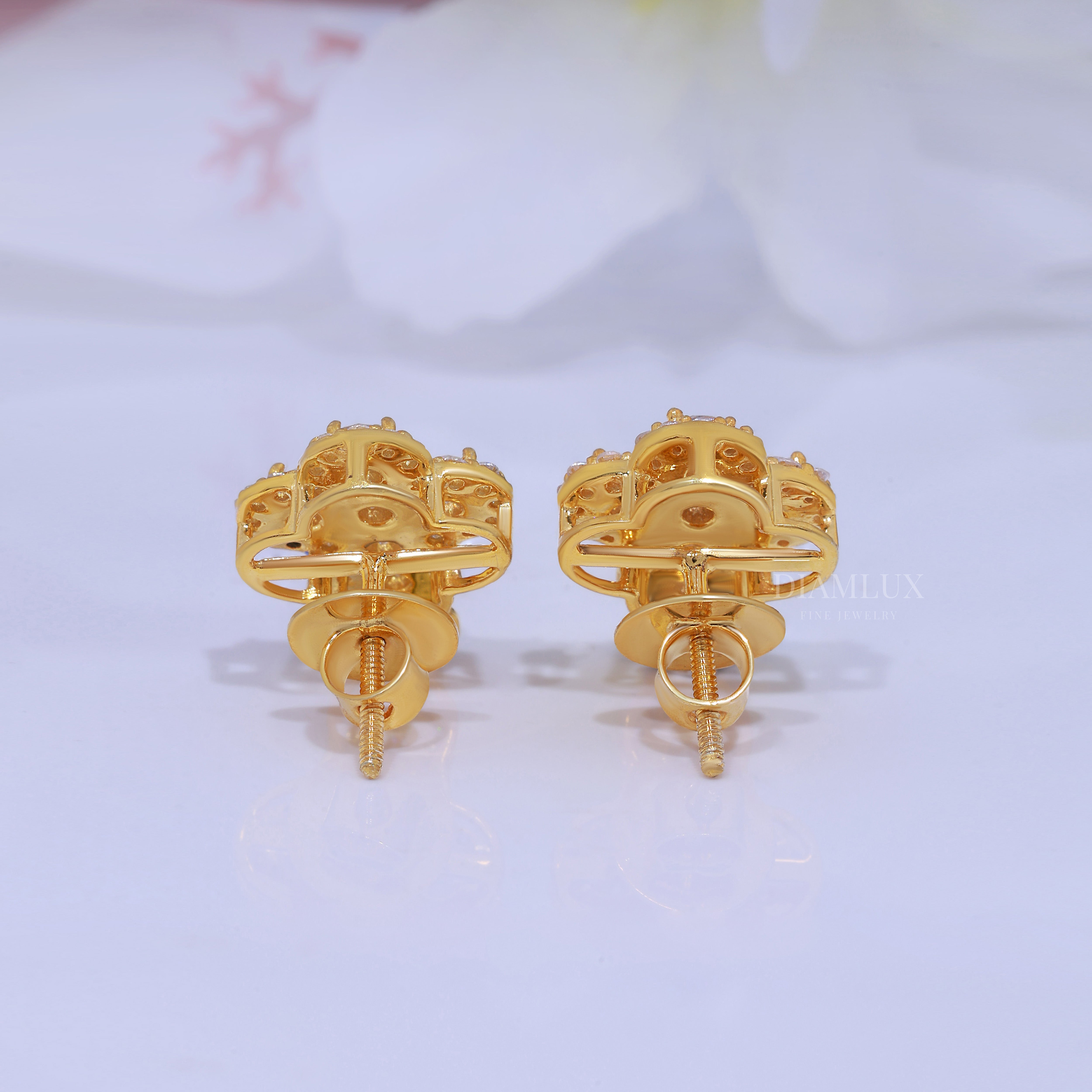 Yellow Gold Brilliant Cut Halo Stud Cross Earrings With Moissanite Diamonds Diamlux Fine Jewelry