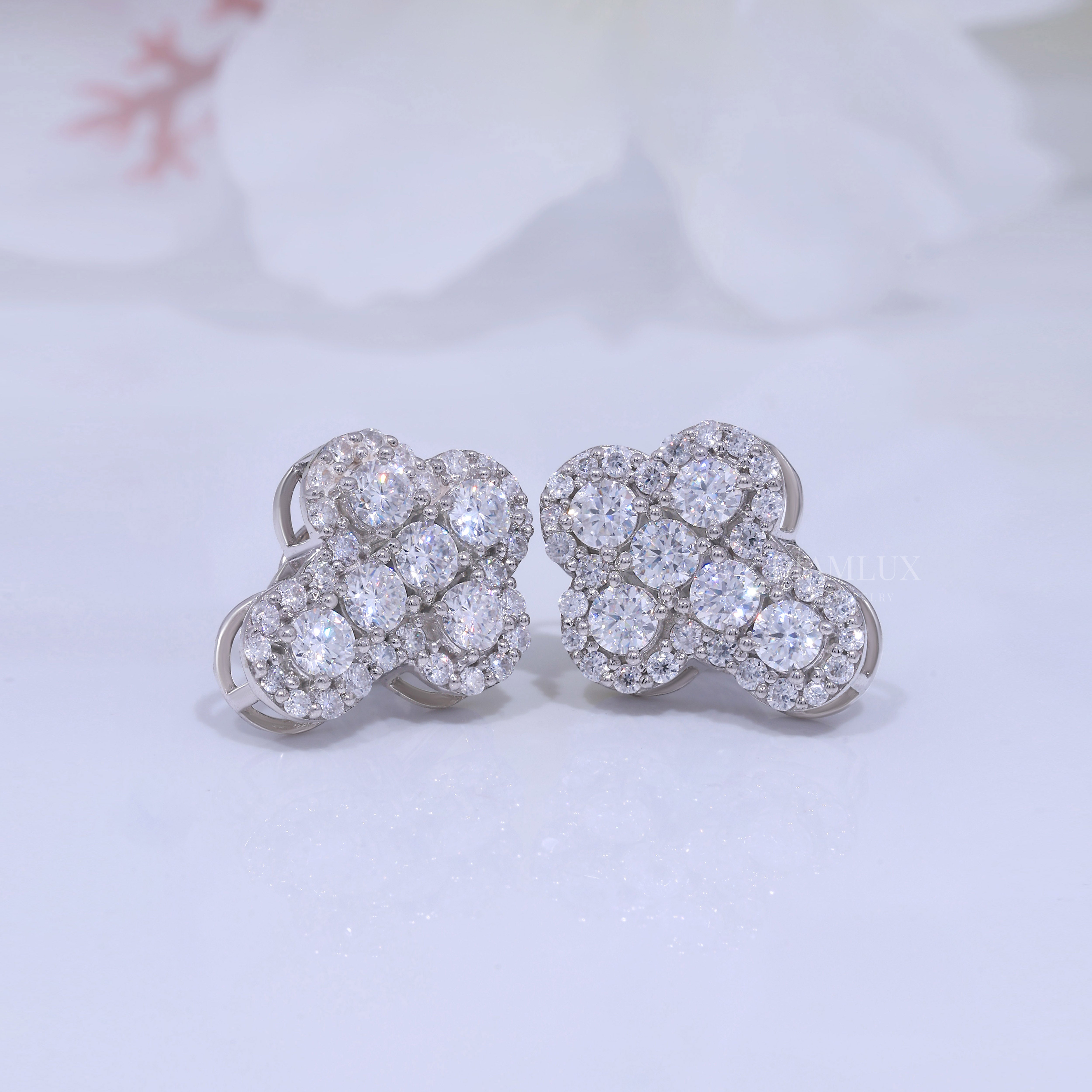White Gold Brilliant Cut Halo Cross Earrings with Moissanite Diamonds Diamlux Fine Jewelry