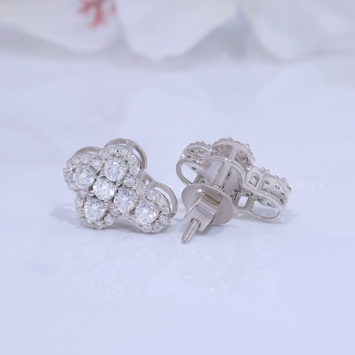 White Gold Brilliant Cut Halo Cross Earrings with Moissanite Diamonds Diamlux Fine Jewelry