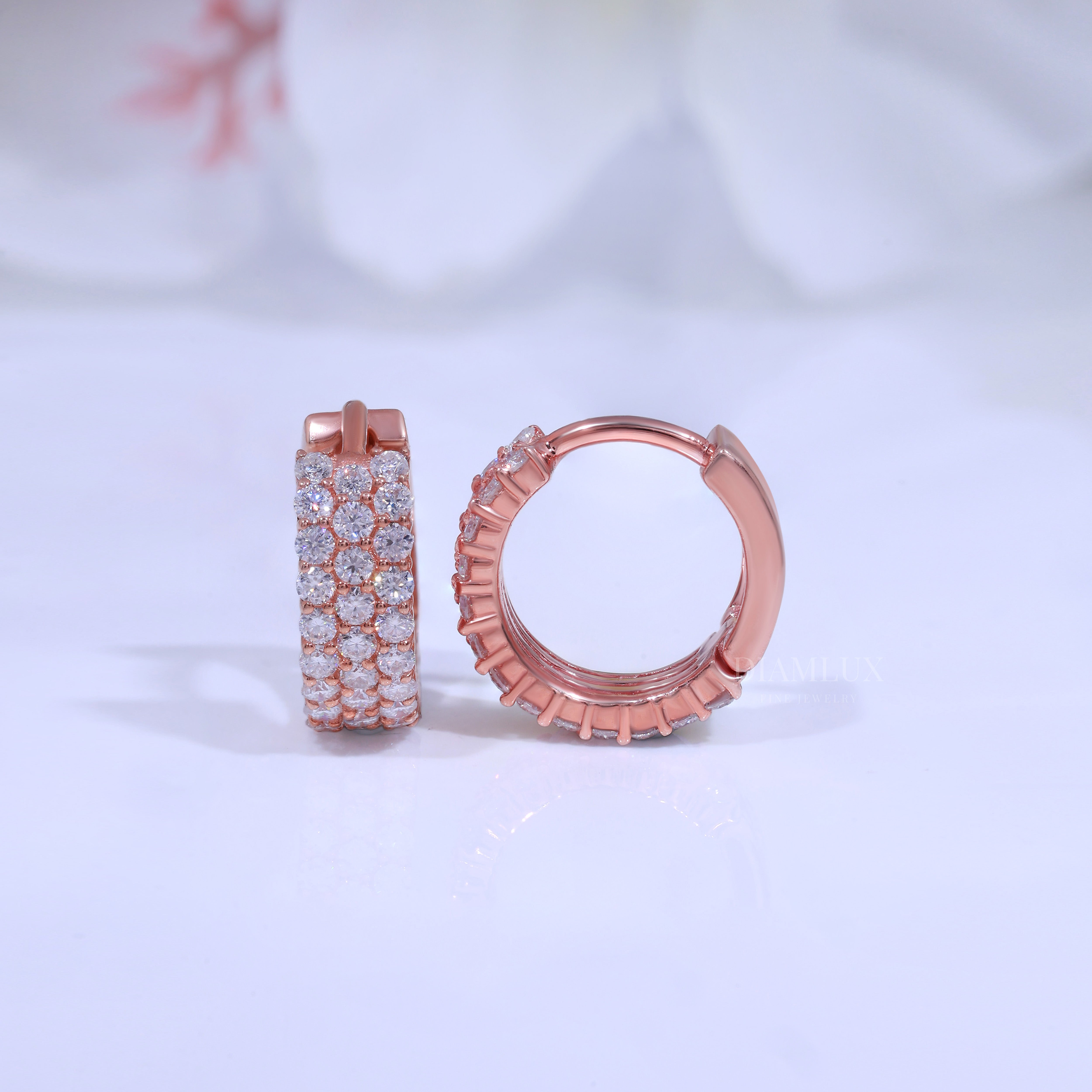 925 Silver with Moissanite Diamond Earring Rose Gold Diamlux Fine Jewelry