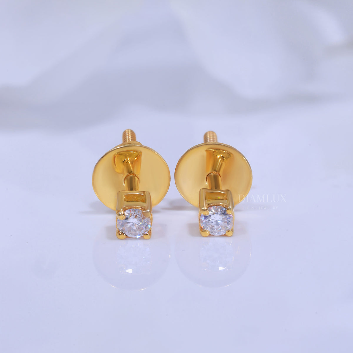 Round Solitaire Stud Earrings in Yellow Gold - 925 Silver Moissanite Diamlux Fine Jewelry