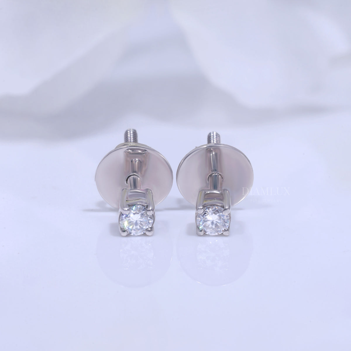 Round Brilliant Cut Halo Stud Earrings in 925 silver with Moissanite Diamonds Diamlux Fine Jewelry