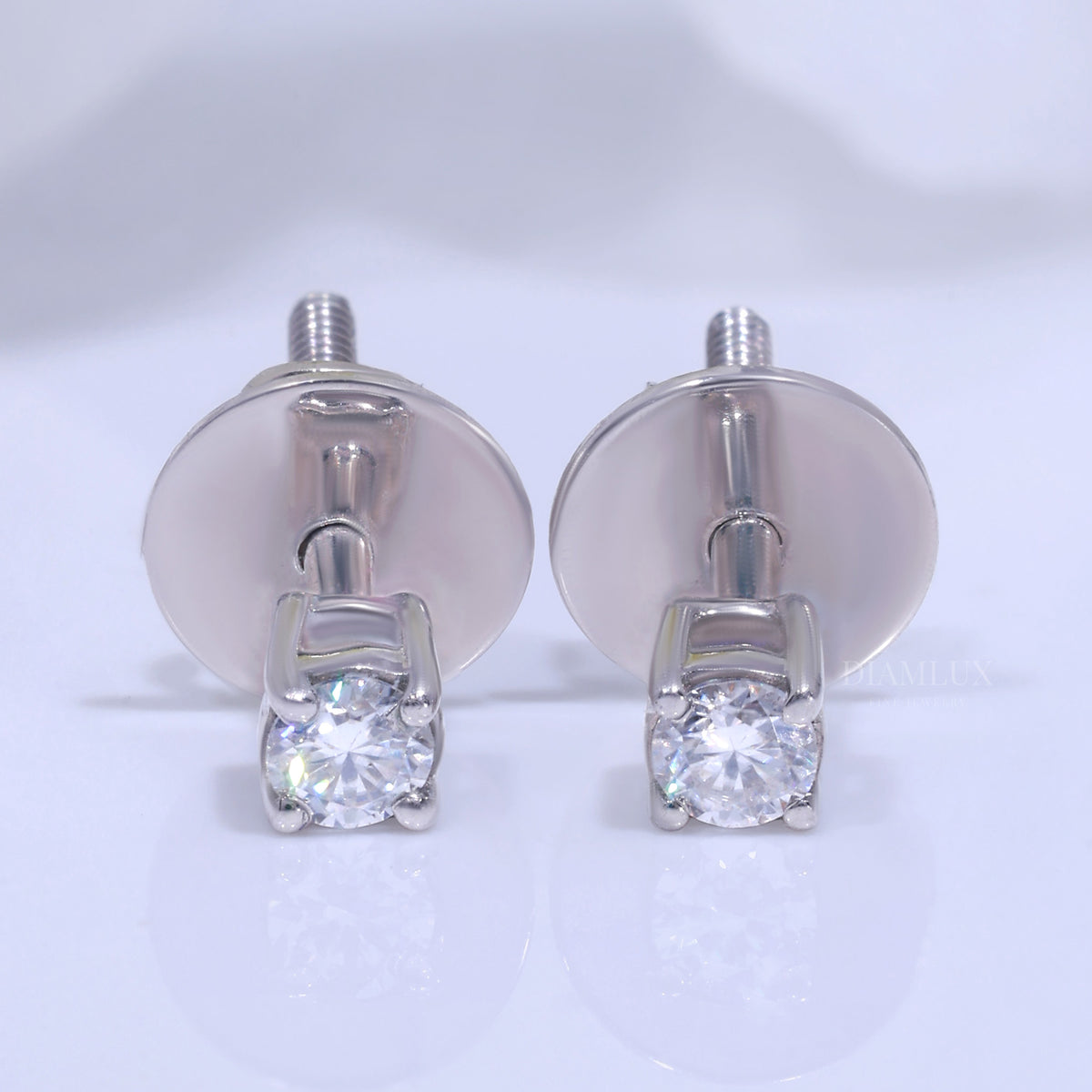 Round Brilliant Cut Halo Stud Earrings in 925 silver with Moissanite Diamonds Diamlux Fine Jewelry