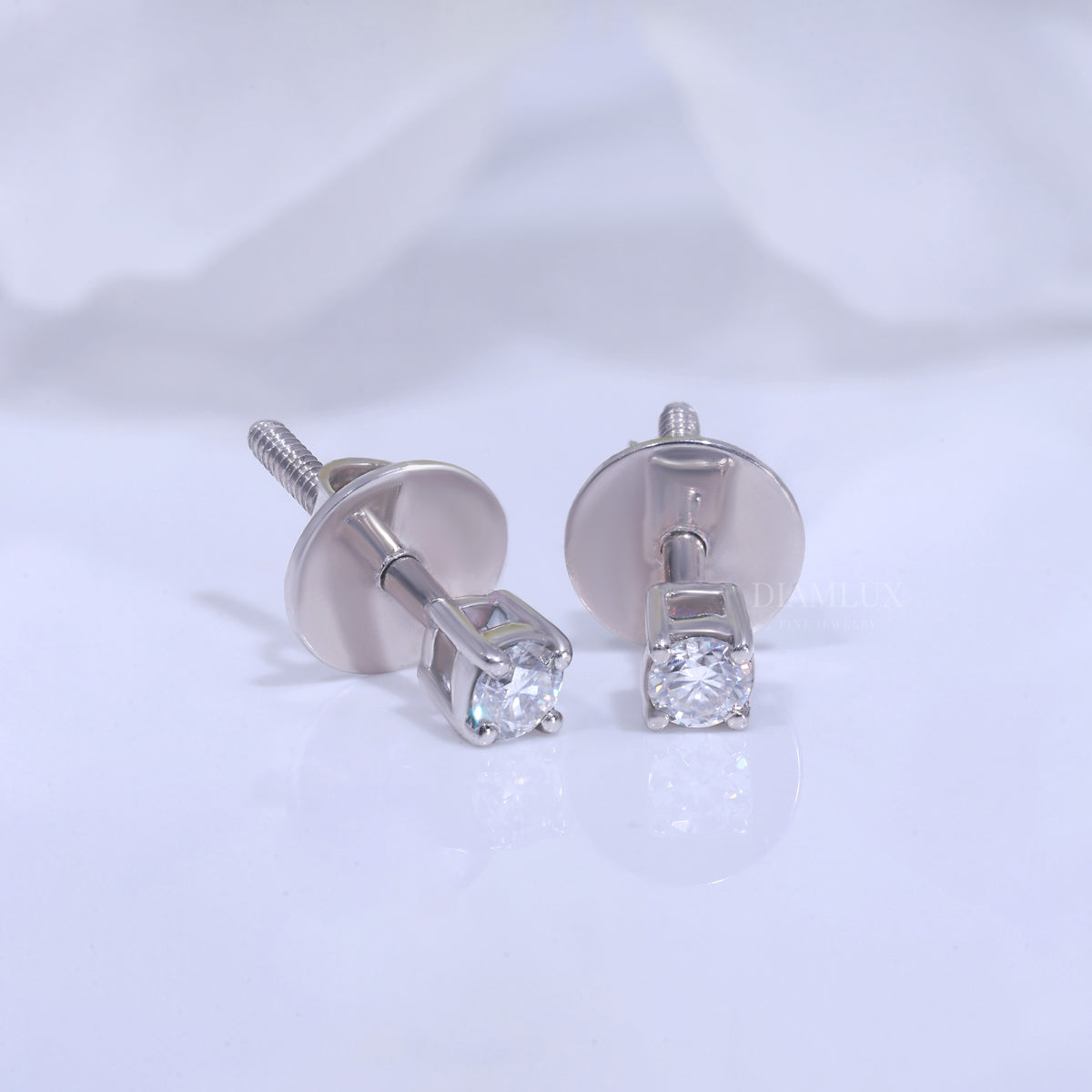 Round Brilliant Cut Halo Stud Earrings in 925 silver with Moissanite Diamonds Diamlux Fine Jewelry