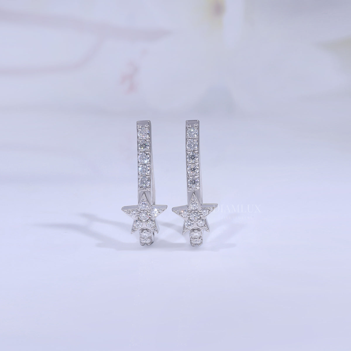 Celestial Star Drop Earrings in 925 silver with Moissanite Diamond Diamlux Fine Jewelry