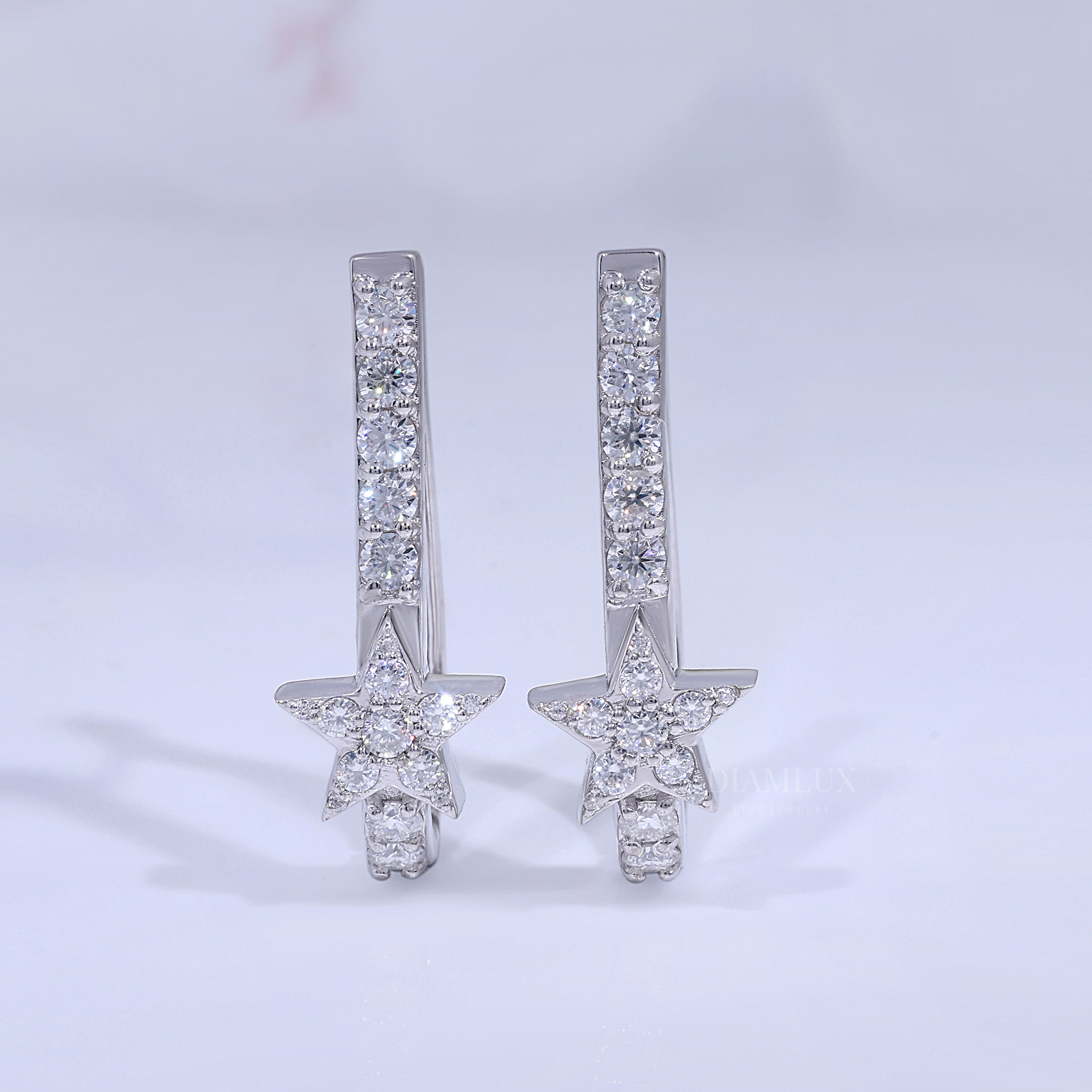 Celestial Star Drop Earrings in 925 silver with Moissanite Diamond Diamlux Fine Jewelry