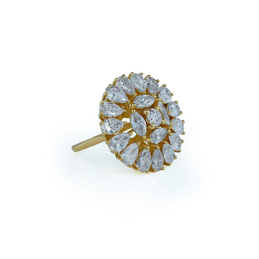 Radiant Burst Pear & Marquise Diamond Cocktail Ring in Yellow Gold-Lab Diamond Diamlux