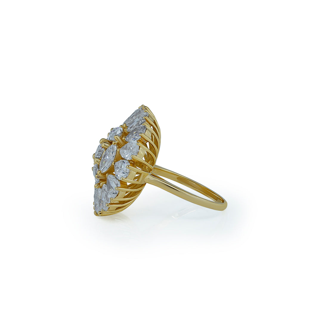 Radiant Burst Pear & Marquise Diamond Cocktail Ring in Yellow Gold-Lab Diamond Diamlux