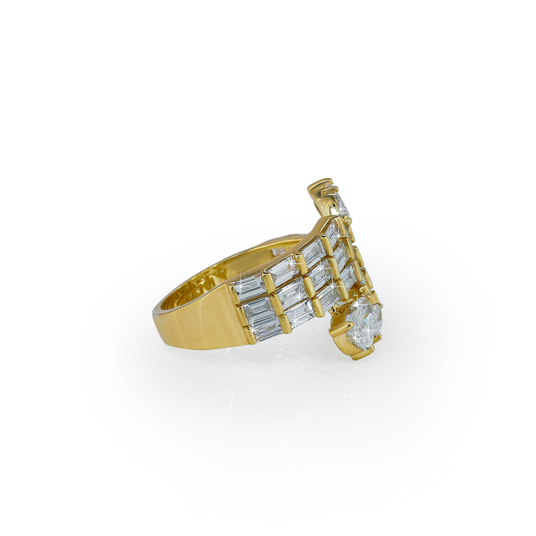 Double Flower Pear Diamond Bypass Ring in Yellow Gold-Lab Diamond Diamlux
