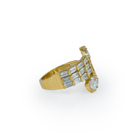 Double Flower Pear Diamond Bypass Ring in Yellow Gold-Lab Diamond Diamlux