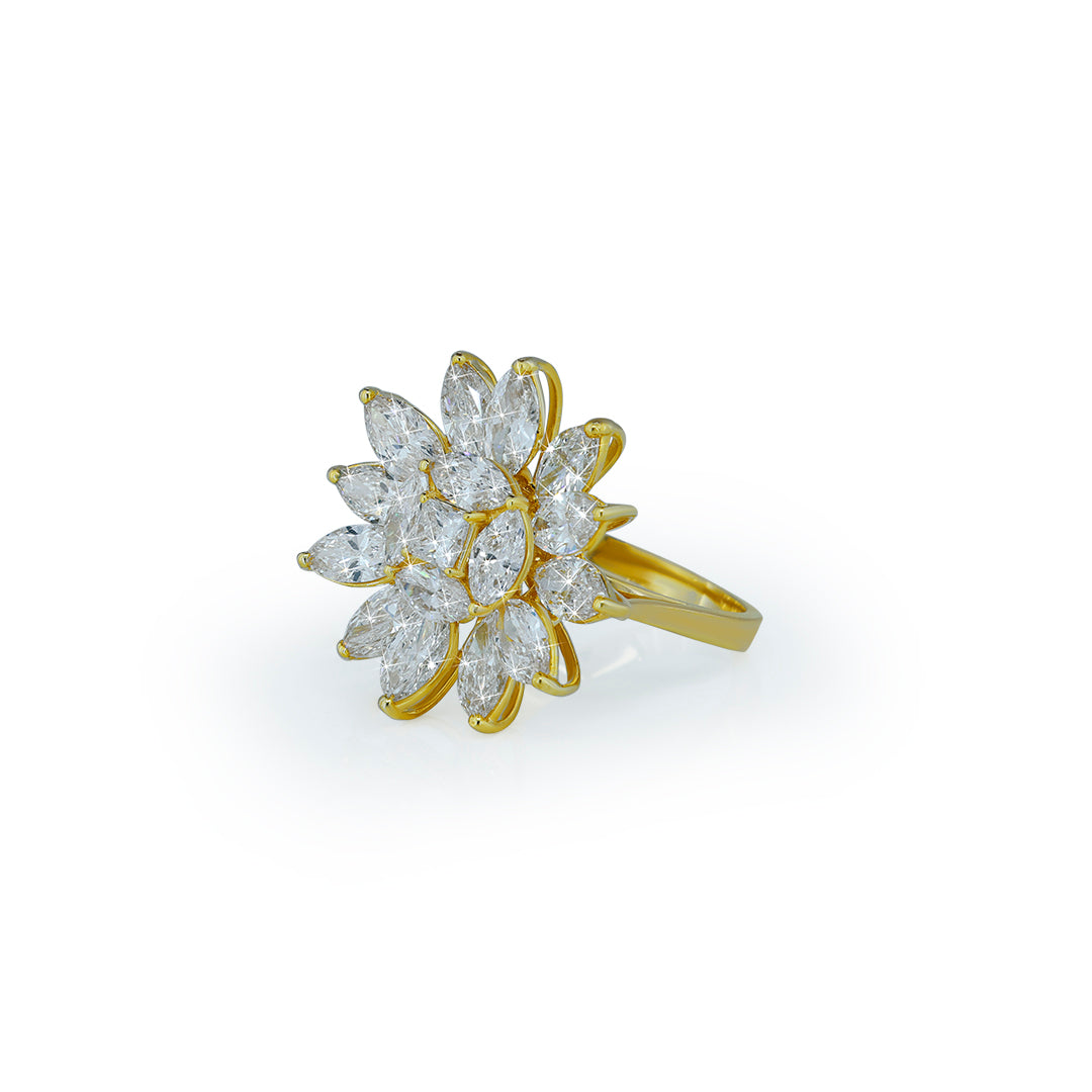 Marquise Diamond Flower Burst Cocktail Ring in Yellow Gold-Lab Diamond Diamlux