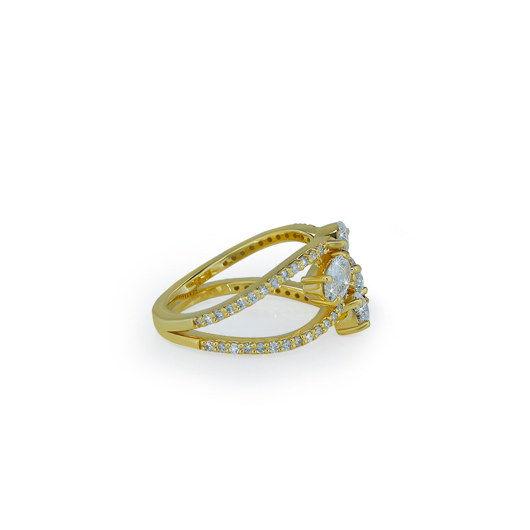 Infinity Crossover Marquise & Oval Diamond Ring in Yellow Gold- Lab Diamond Diamlux