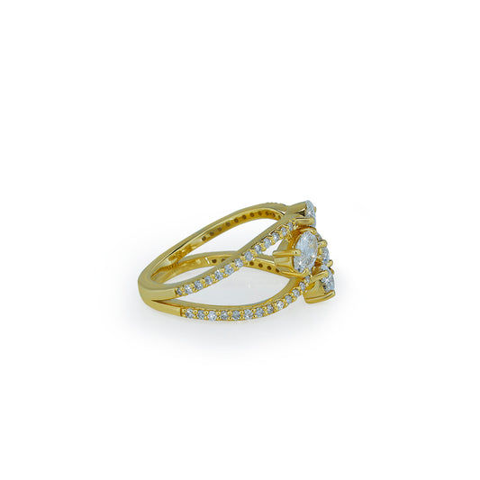 Infinity Crossover Marquise & Oval Diamond Ring in Yellow Gold- Lab Diamond Diamlux