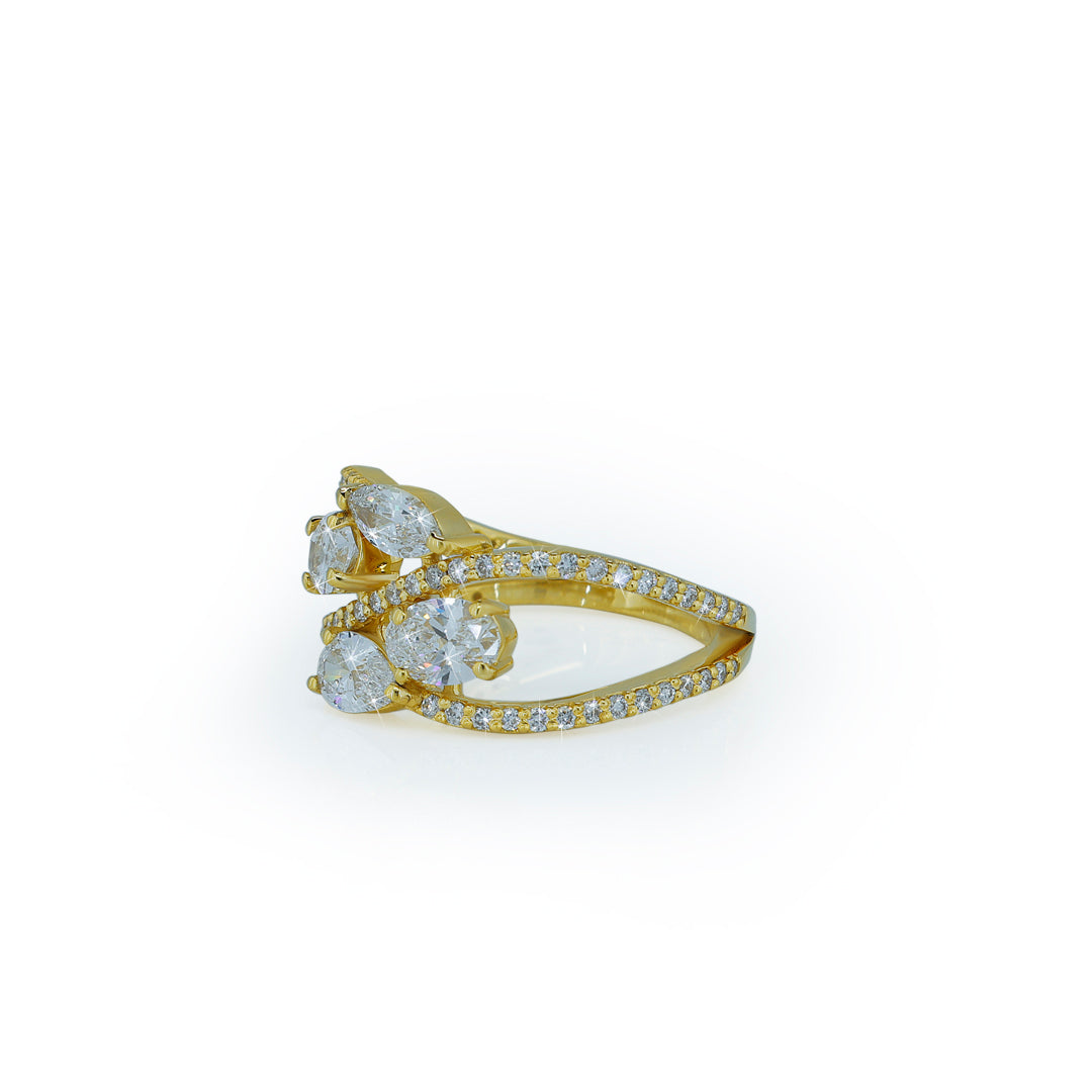 Infinity Crossover Marquise & Oval Diamond Ring in Yellow Gold- Lab Diamond Diamlux