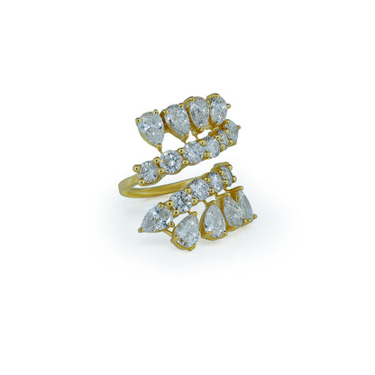 Pear Cluster Double Band Diamond Ring in Yellow Gold-Lab Diamond Diamlux