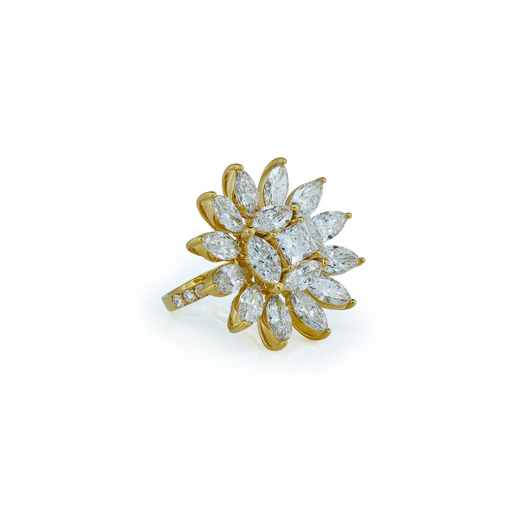Marquise Diamond Bloom Cluster Ring in Yellow Gold-Lab Diamond Diamlux