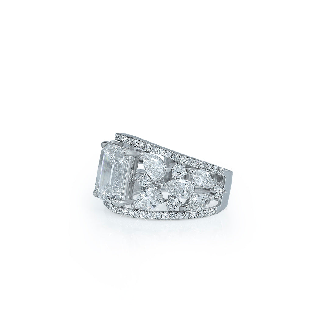 Emerald Cut Wide Band Diamond Ring- Lab Diamond Diamlux
