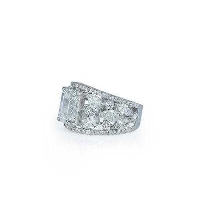 Emerald Cut Wide Band Diamond Ring- Lab Diamond Diamlux
