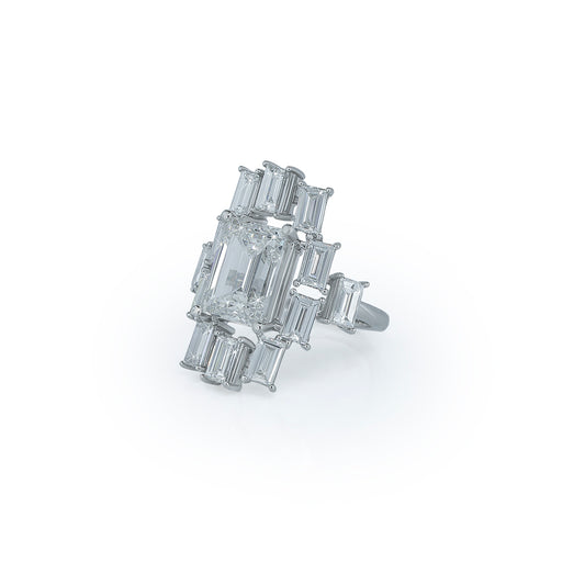 Emerald Cut Cluster Lab Diamond Ring Diamlux
