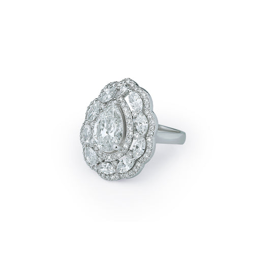 Pear Cluster Double Band Diamond Ring in Yellow Gold-Lab Diamond Diamlux