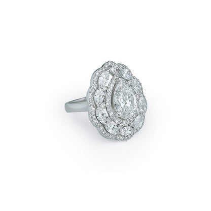 Pear Cluster Double Band Diamond Ring in Yellow Gold-Lab Diamond Diamlux