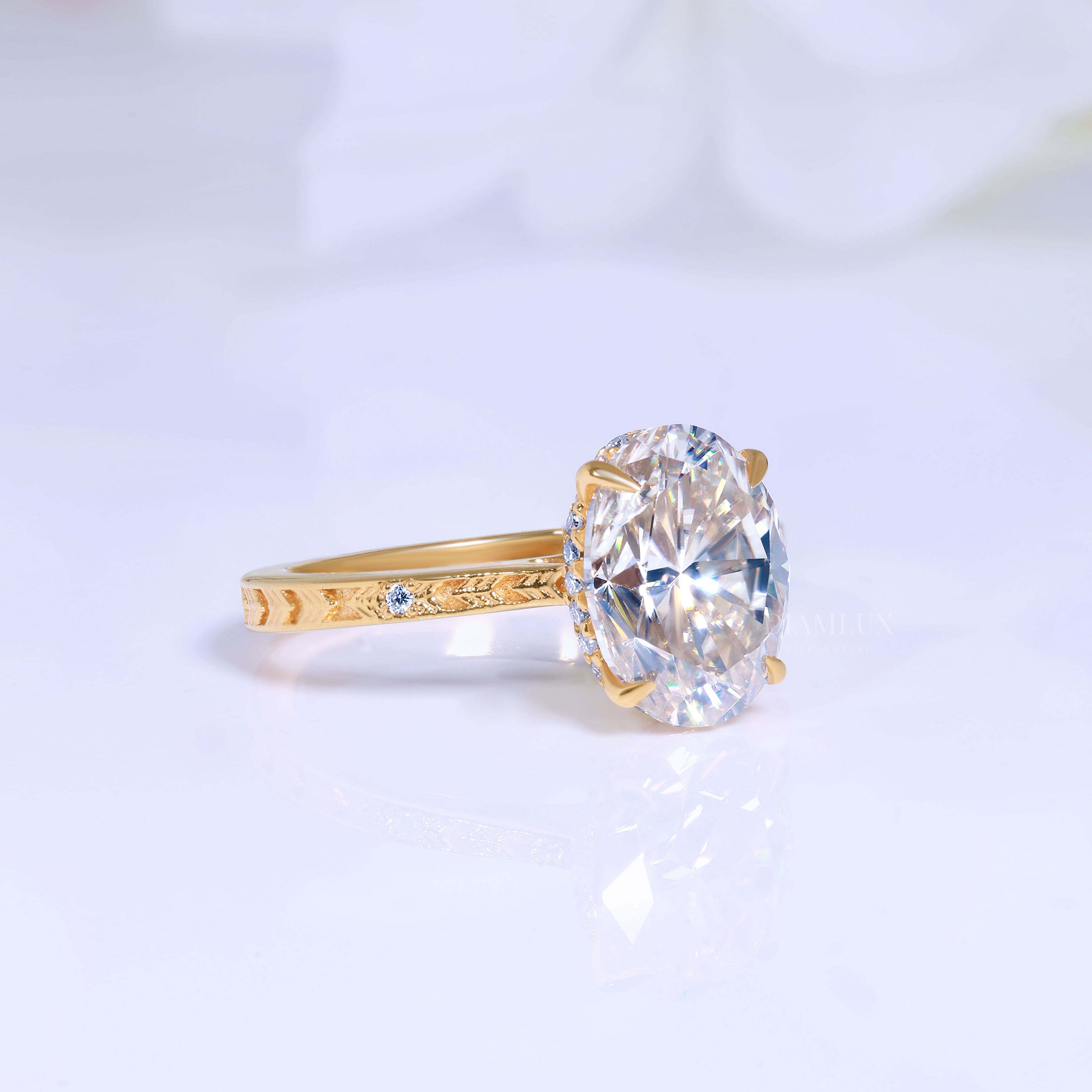 0kt Gold Hexagon Cut Lab Diamond Vintage-Inspired Ring Diamlux Fine Jewelry
