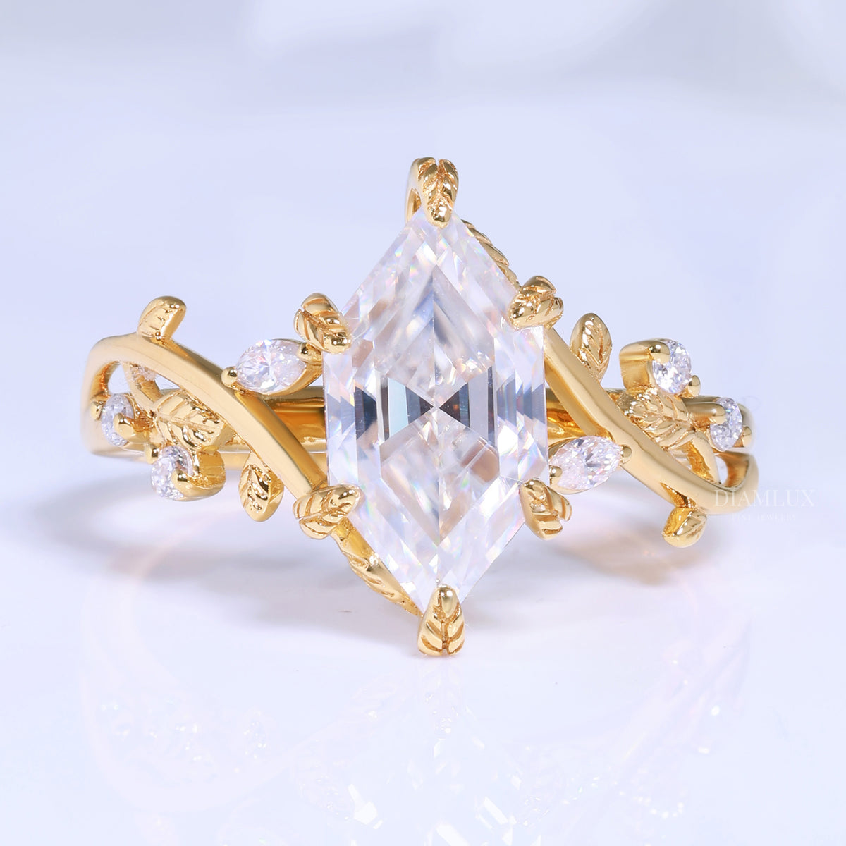 10kt Gold Hexagon Cut Lab Diamond Vintage-Inspired Ring Diamlux Fine Jewelry