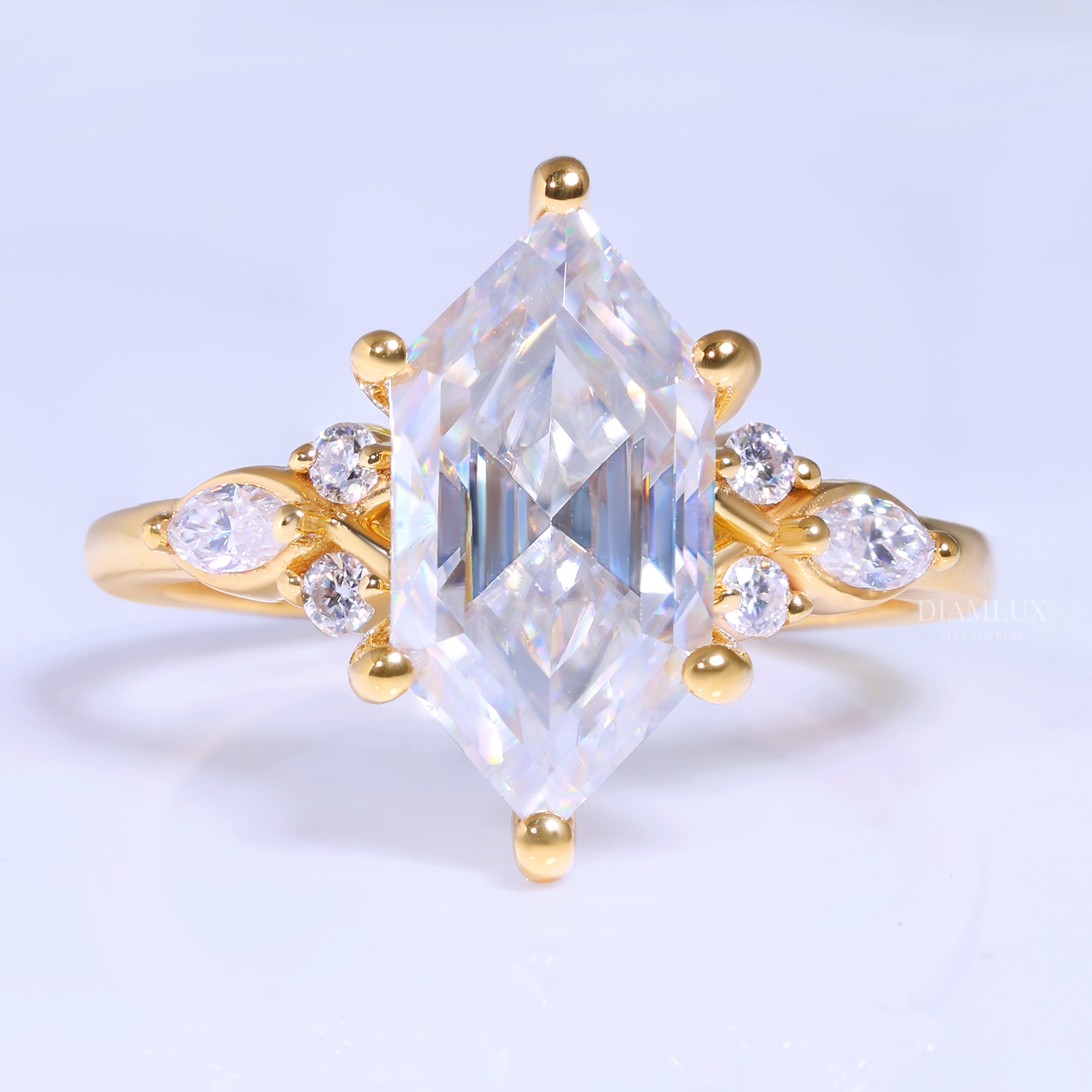 10kt Gold Hexagon Cut Lab Diamond Vintage-Inspired Ring Diamlux Fine Jewelry