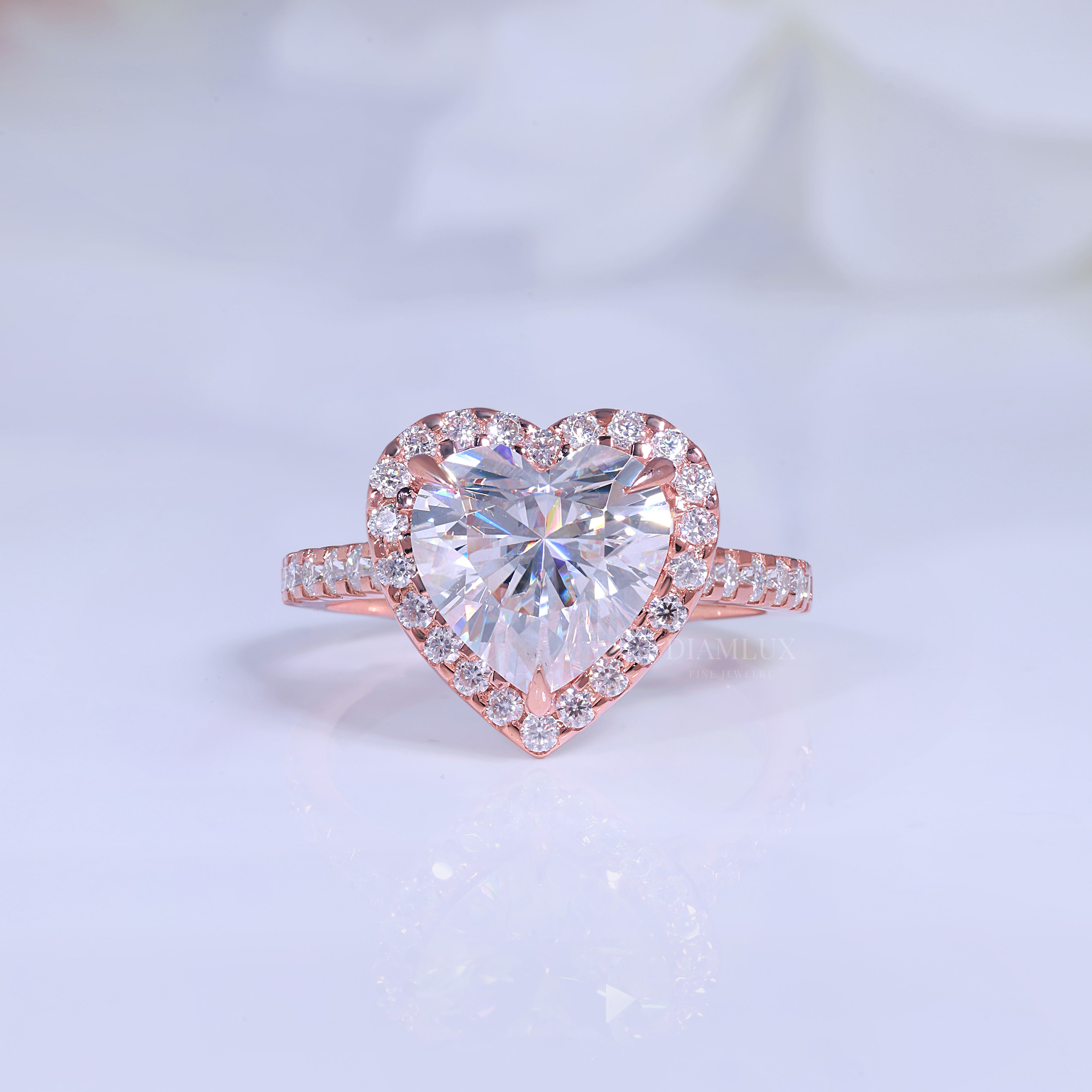 Rose Gold Heart-Shaped Diamond Halo Engagement Ring Diamlux Fine Jewelry