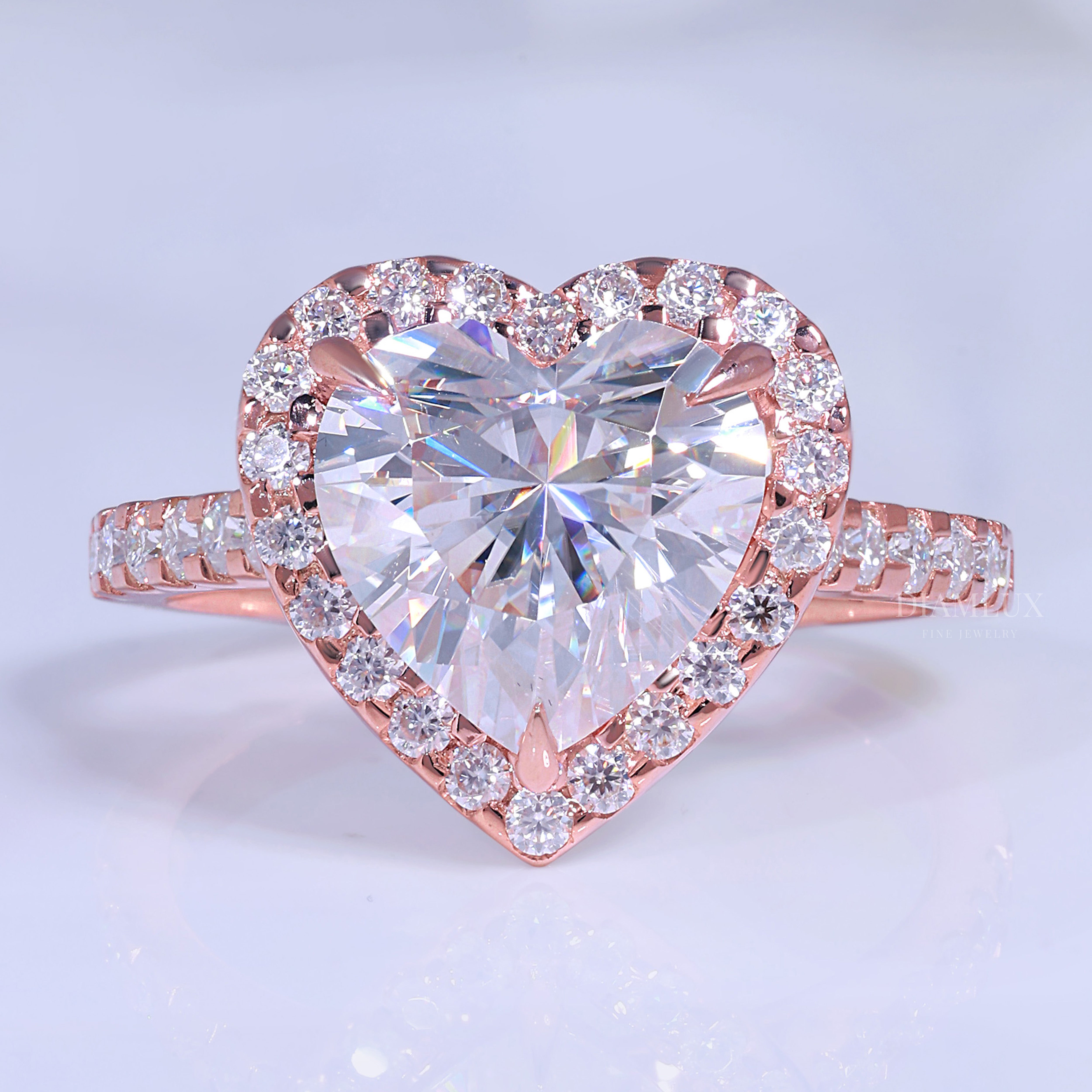 Rose Gold Heart-Shaped Diamond Halo Engagement Ring Diamlux Fine Jewelry