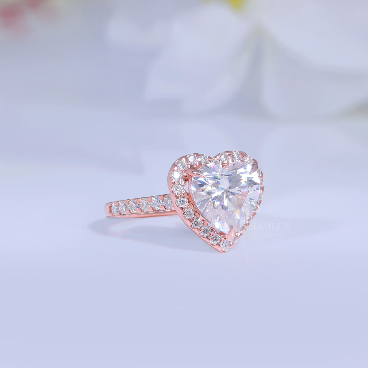 Rose Gold Heart-Shaped Diamond Halo Engagement Ring Diamlux Fine Jewelry