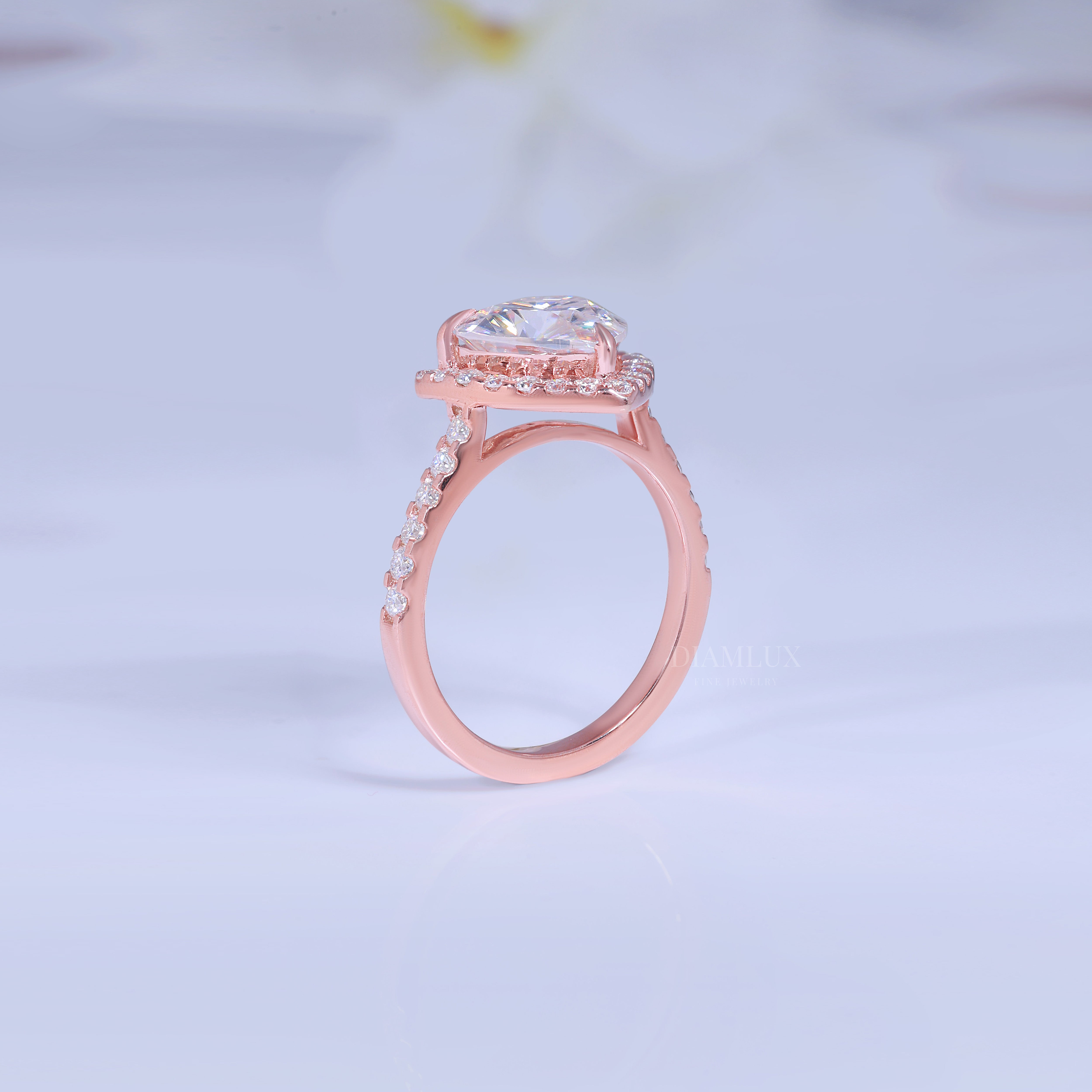 Rose Gold Heart-Shaped Diamond Halo Engagement Ring Diamlux Fine Jewelry