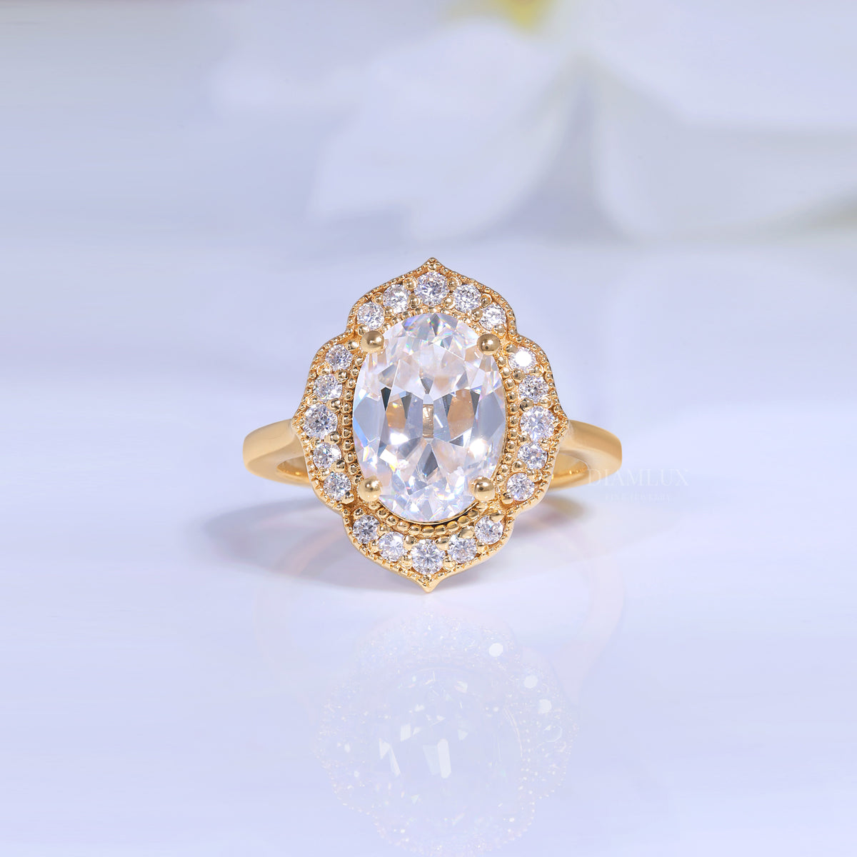 Yellow Gold Vintage-Inspired Oval Diamond Halo Ring Diamlux Fine Jewelry