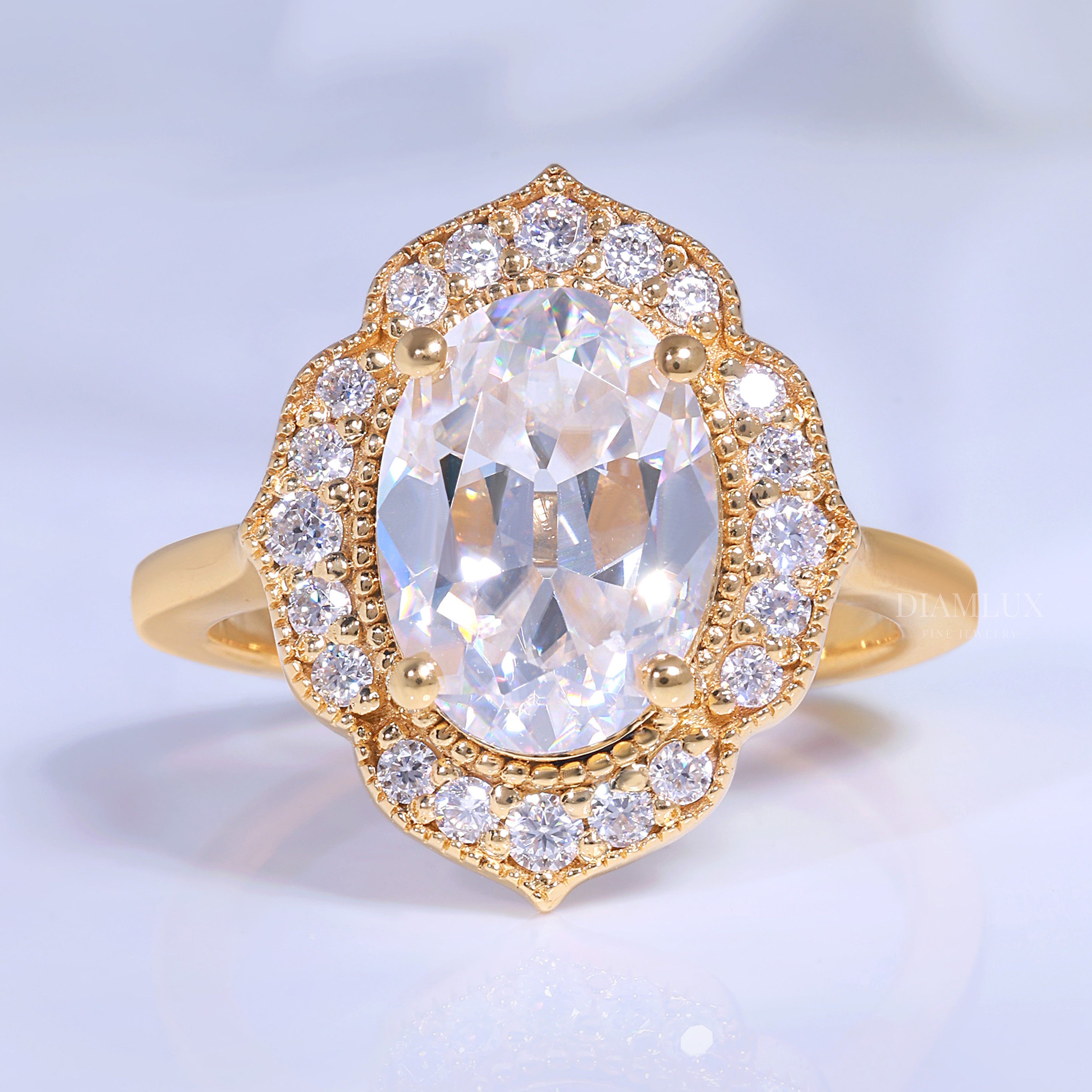 Yellow Gold Vintage-Inspired Oval Diamond Halo Ring Diamlux Fine Jewelry