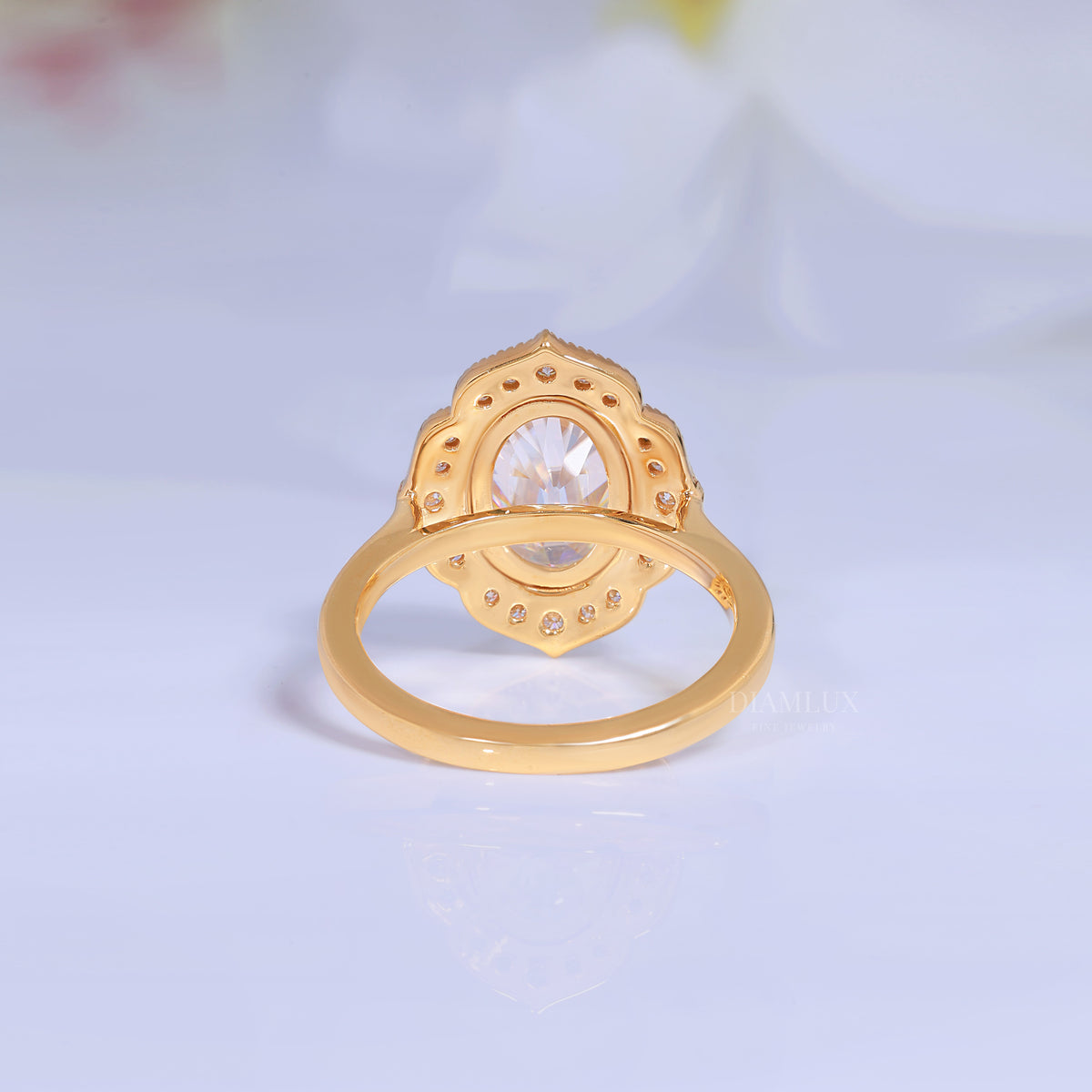Yellow Gold Vintage-Inspired Oval Diamond Halo Ring Diamlux Fine Jewelry