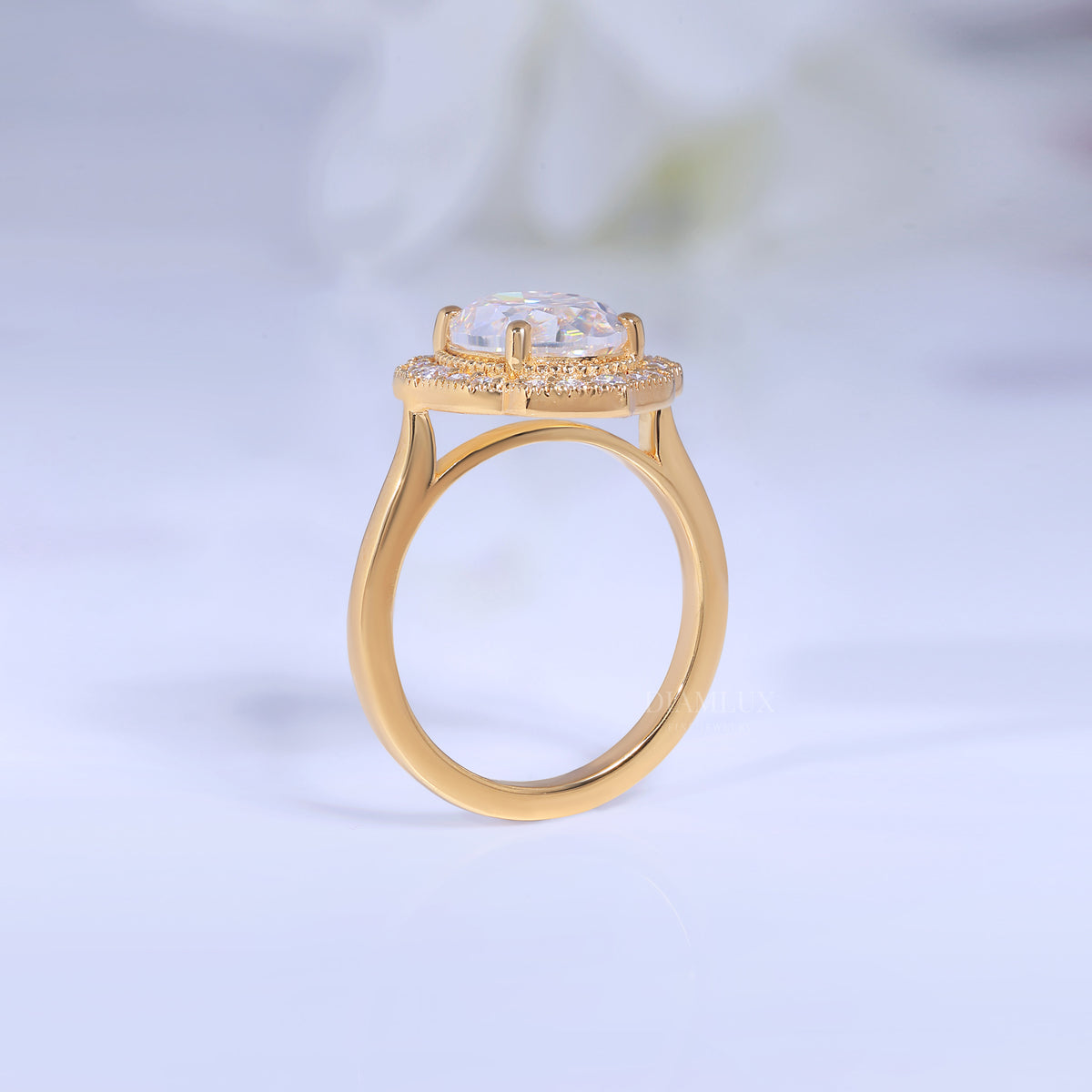 Yellow Gold Vintage-Inspired Oval Diamond Halo Ring Diamlux Fine Jewelry
