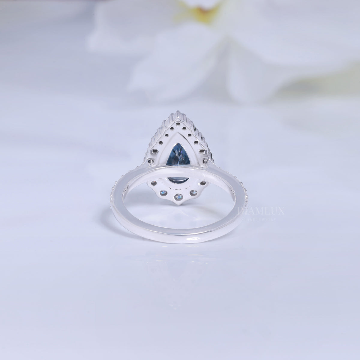 Pear Cut London Blue Topaz Halo Ring in 14K White Gold Diamlux Fine Jewelry