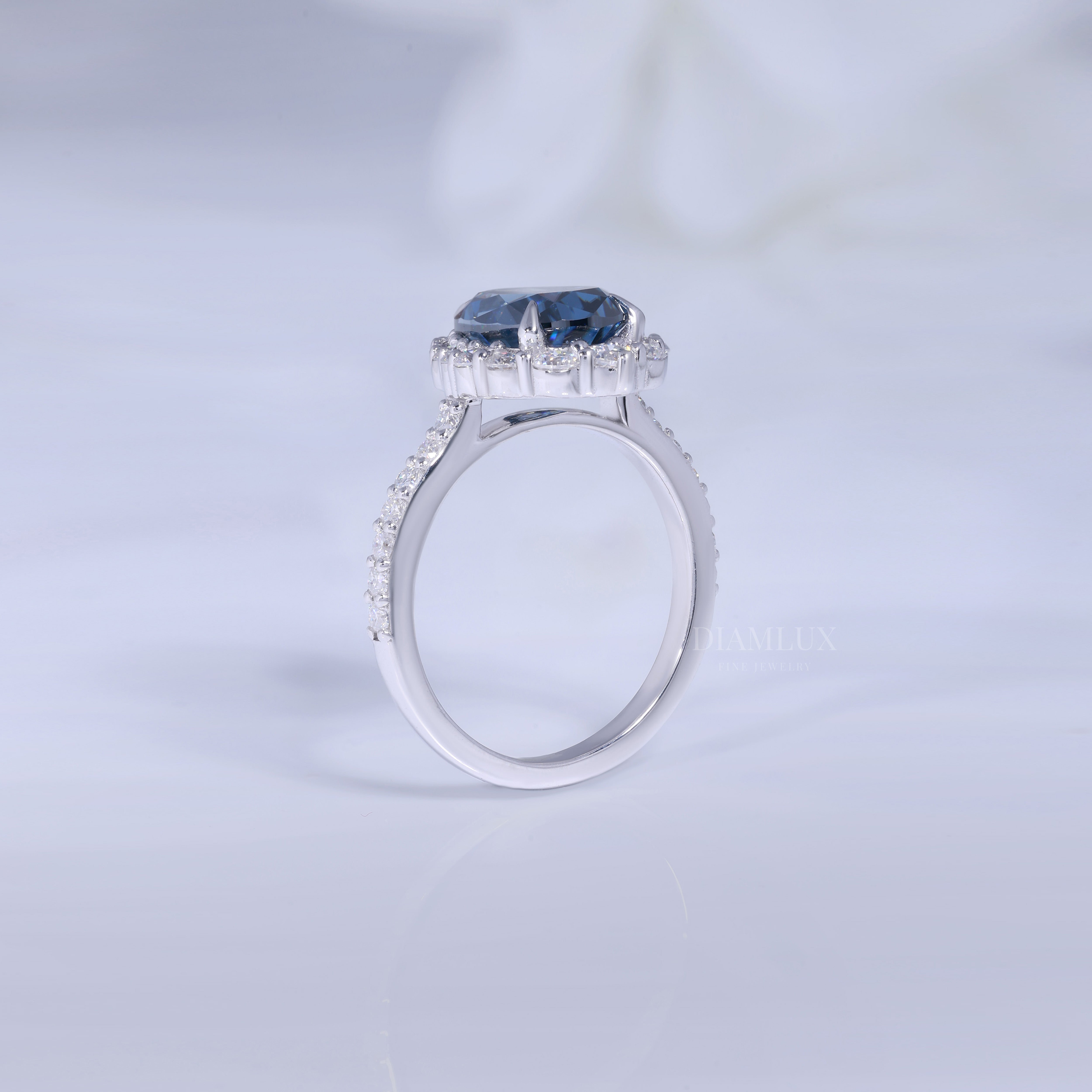 Pear Cut London Blue Topaz Halo Ring in 14K White Gold Diamlux Fine Jewelry