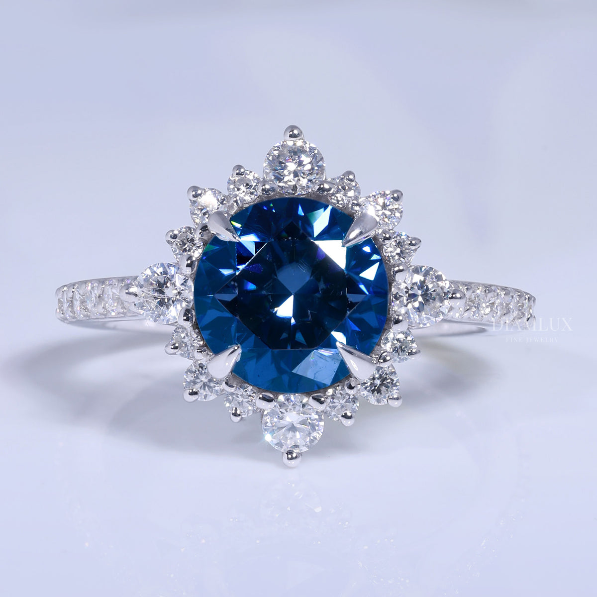Elegant Blue Sapphire Halo Diamond Ring Diamlux Fine Jewelry