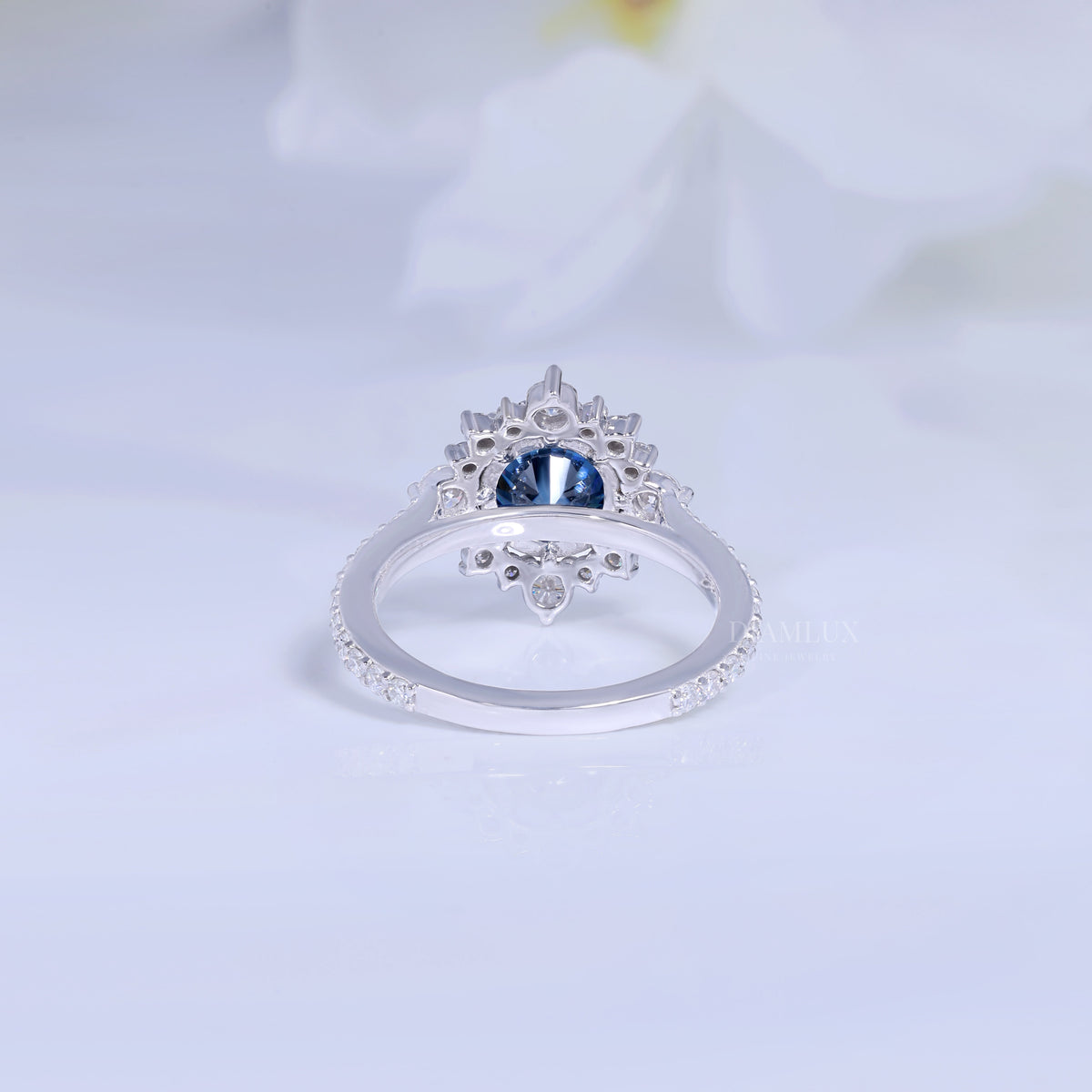Elegant Blue Sapphire Halo Diamond Ring Diamlux Fine Jewelry