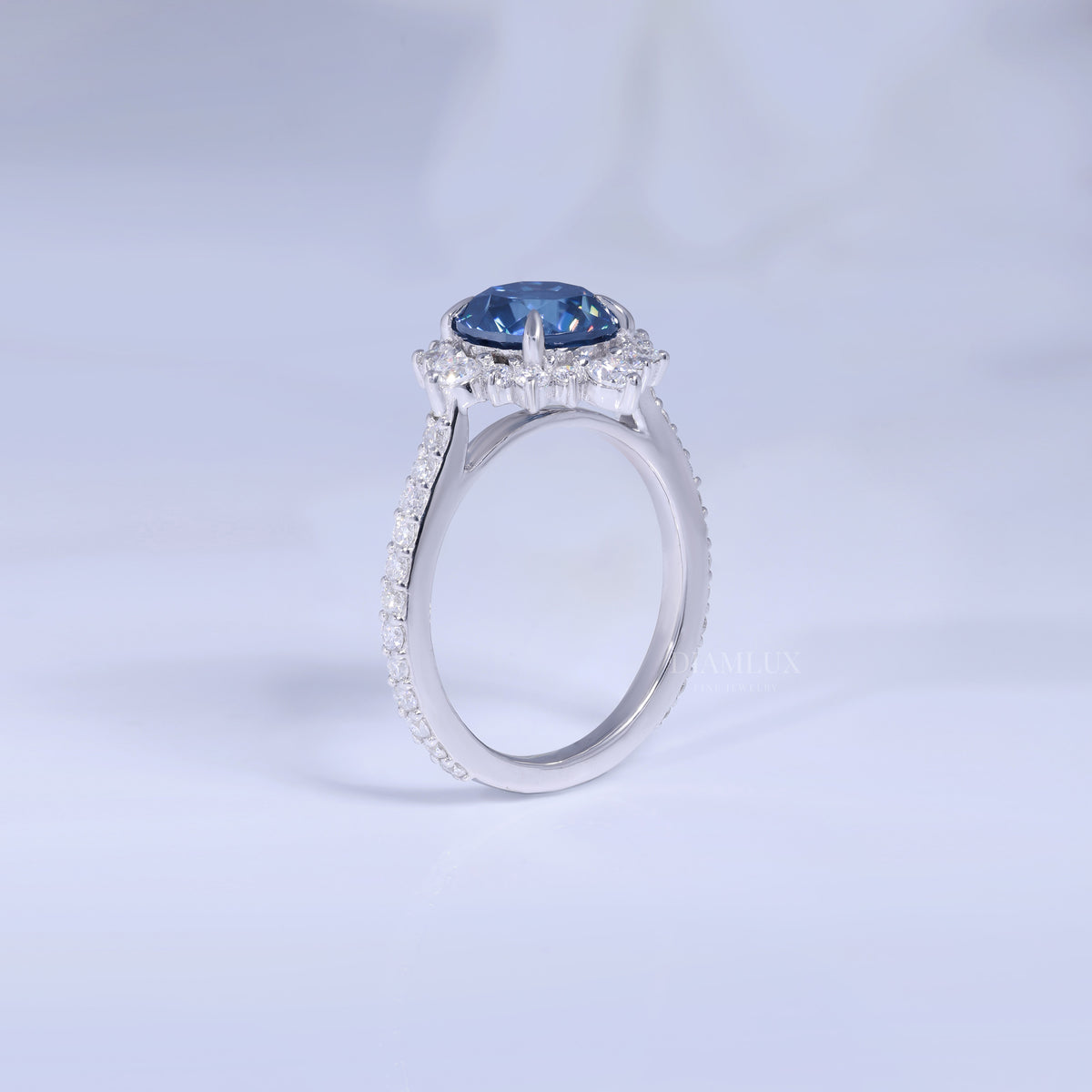 Elegant Blue Sapphire Halo Diamond Ring Diamlux Fine Jewelry